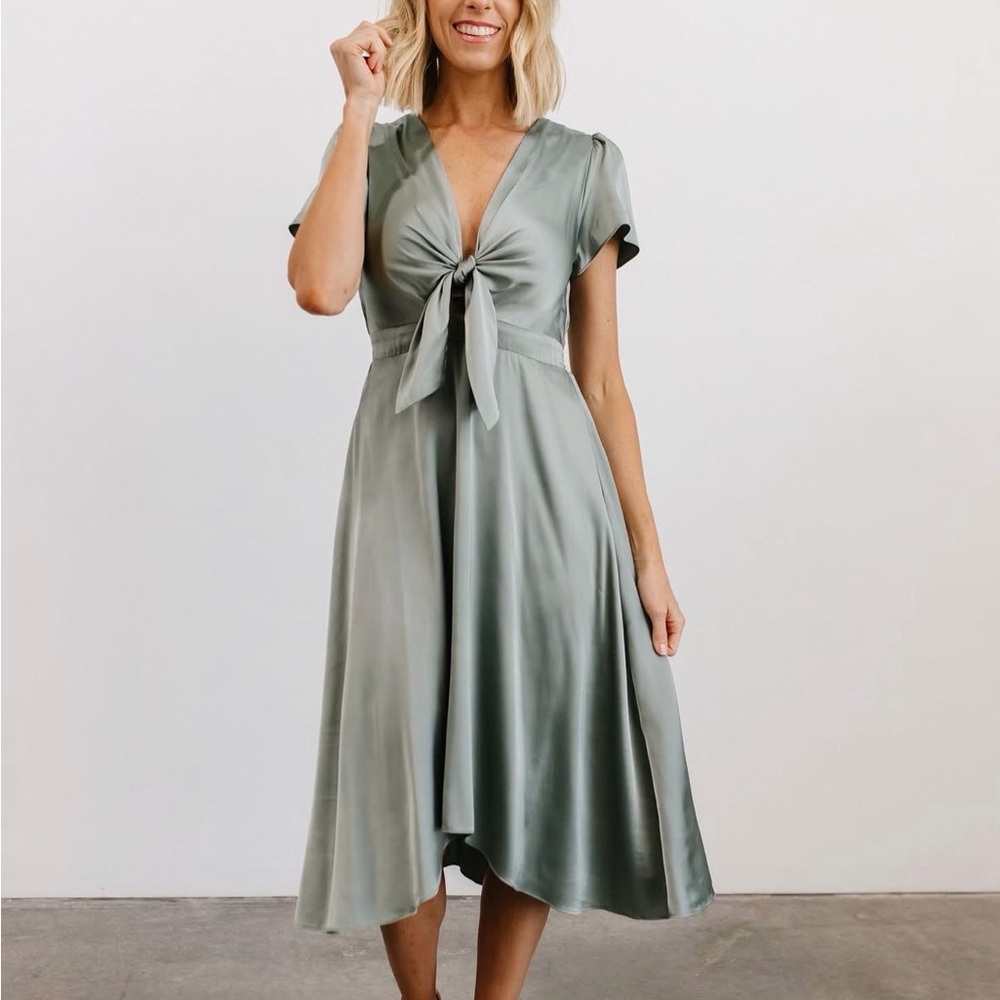 Baltic Born Tie Front Teal Green Poppy Midi Dress
